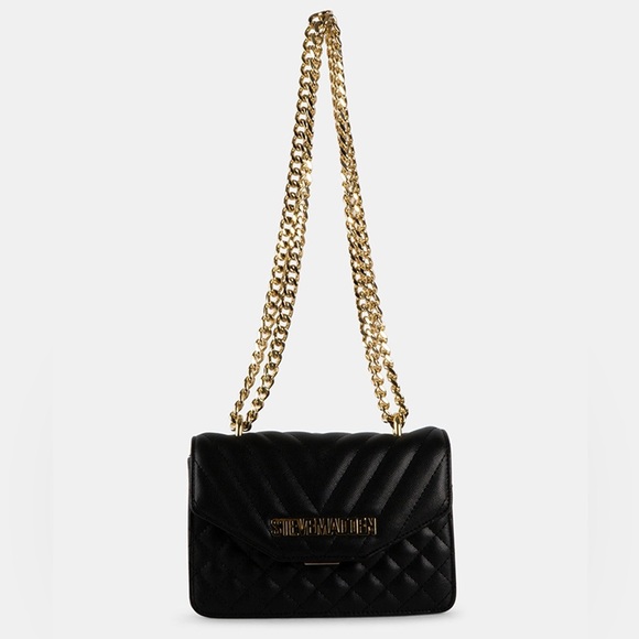 Steve Madden Quilted Black Shoulder Bag with Gold Chain - Picture 1 of 6